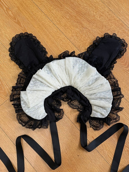 Bunny Lolita Bonnet Black Ear White Lace Sweet