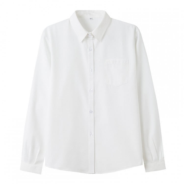 with Long-Sleeve Button-Up White Chest Pocket Blouse