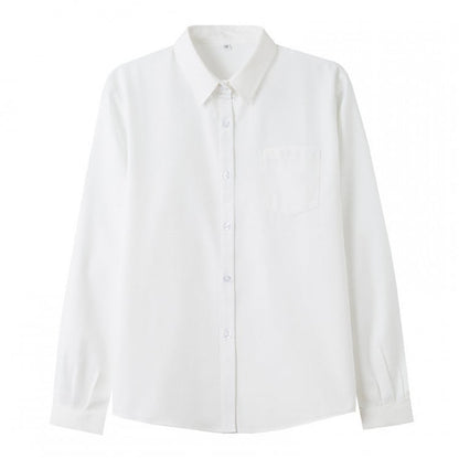 with Long-Sleeve Button-Up White Chest Pocket Blouse