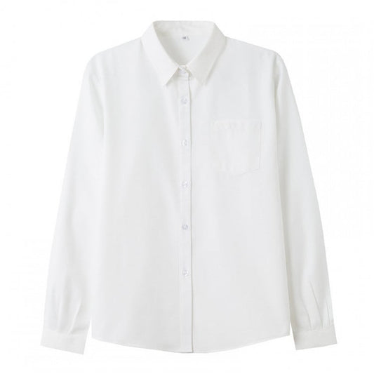 with Long-Sleeve Button-Up White Chest Pocket Blouse