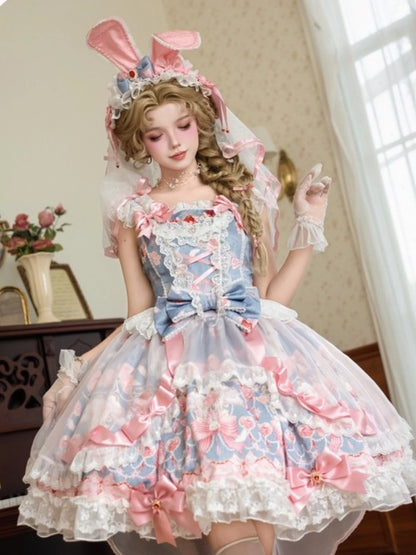 Polka Dot Patterned Lolita Veil Available in Blue and Pink - PG Lullaby