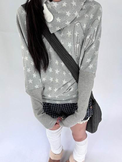 and Wings Pattern Top Sleeve with Angel Gray Star Long