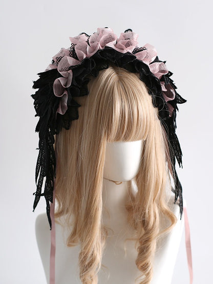 Lolita Hairband Gothic Colors Feather-Shaped Lace 8 Black