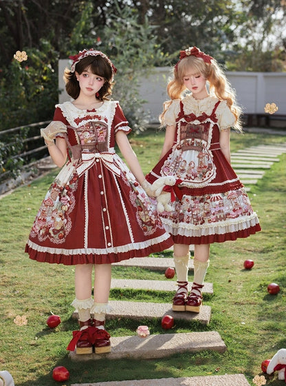 Sweetheart Puff-Sleeve Fruit Print Lolita Dress - Honey Machine