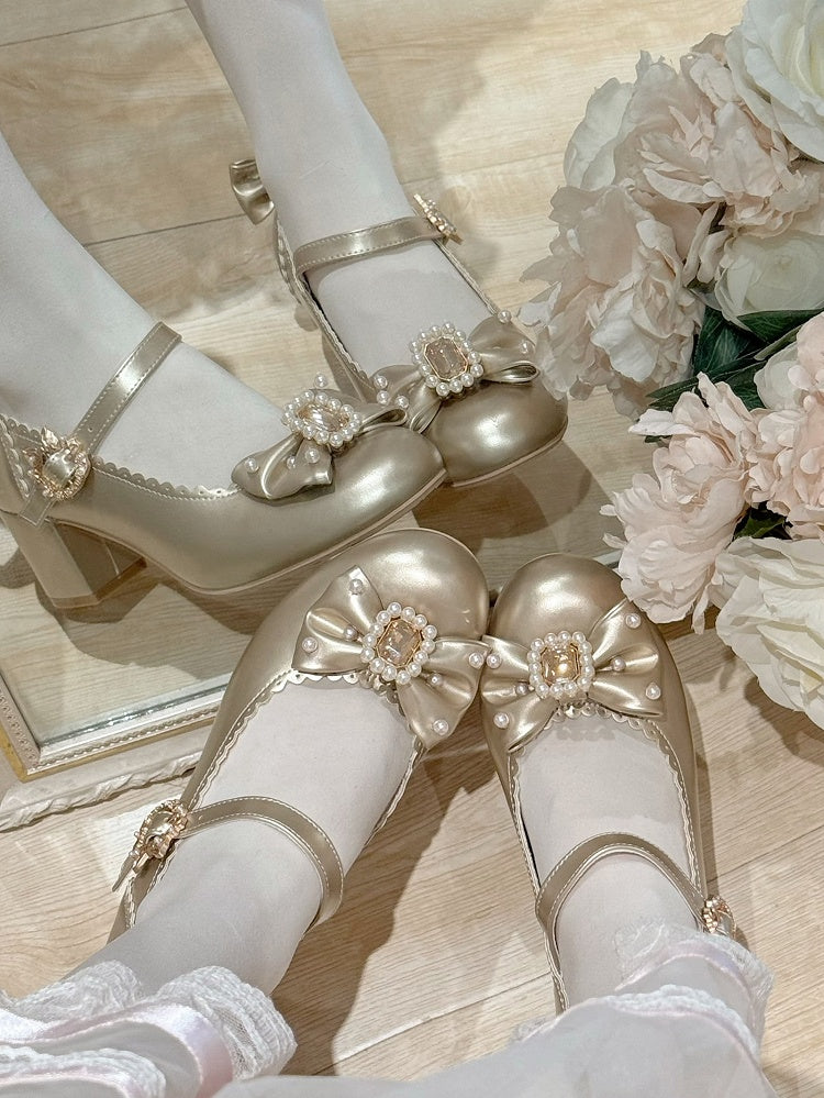 And Details Beaded Round Bowknot Mary Decorated Toe Rhinestone Janes Gold