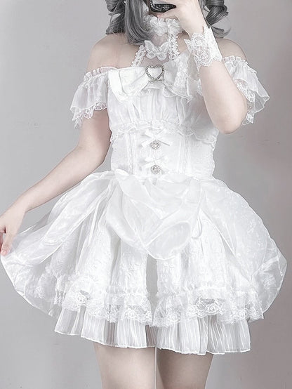 Skirt Drawstring Black/ Jirai Kei Detachable Halter Neck Dress Design in White