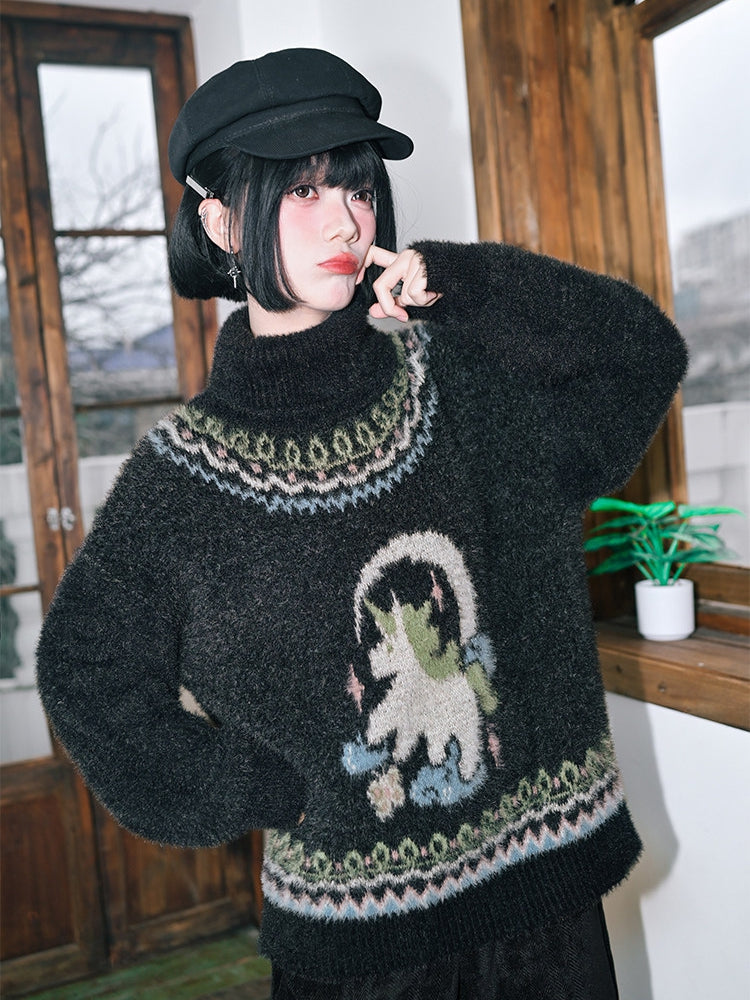 Isle Unicorn Dark Jacquard with Sweater Gray Fair High-neck