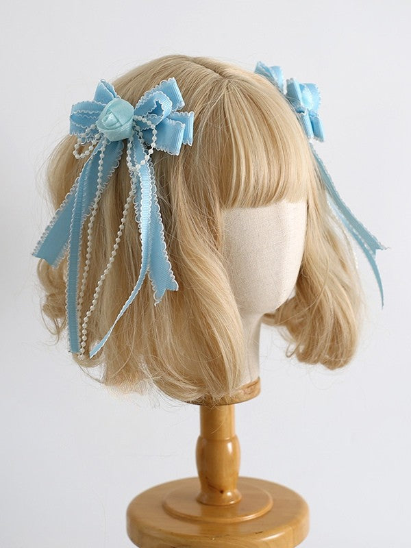 Haarspangen verziert Design weißblau Schleife Blumen Perlen süße Lolita