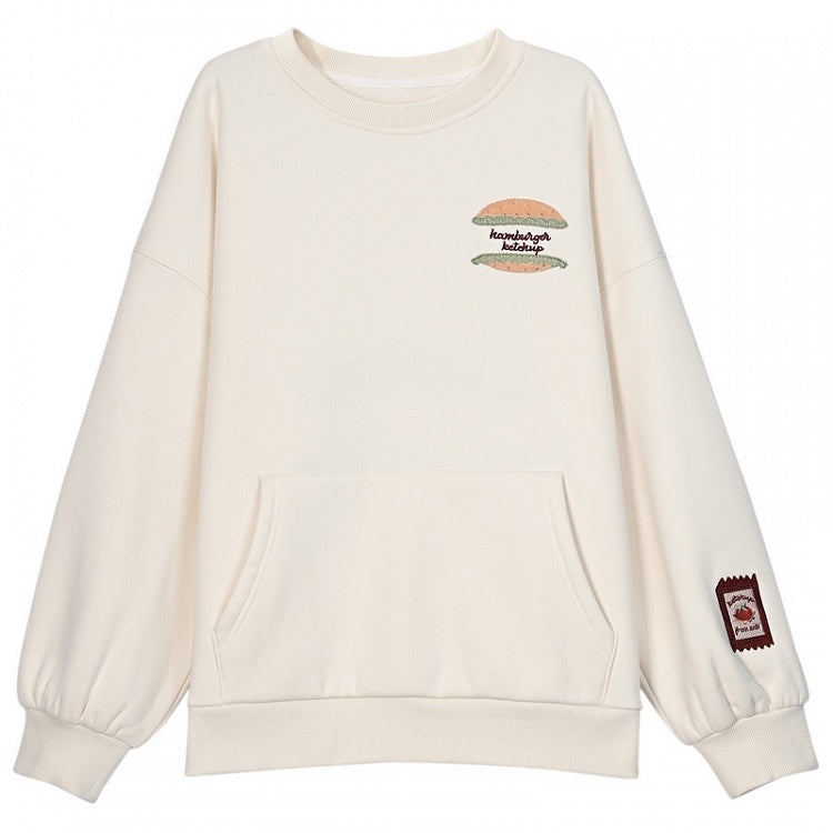 Süße Capybara Burger Applikation Beige Dickes Sweatshirt