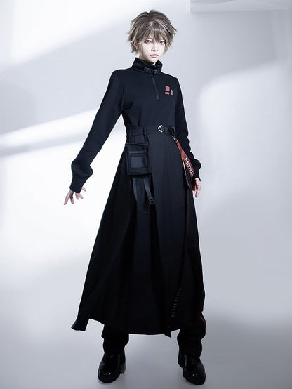 und schwarzer Taillen-Cargo-Träger-Taschenrock hoch mit Schlitz