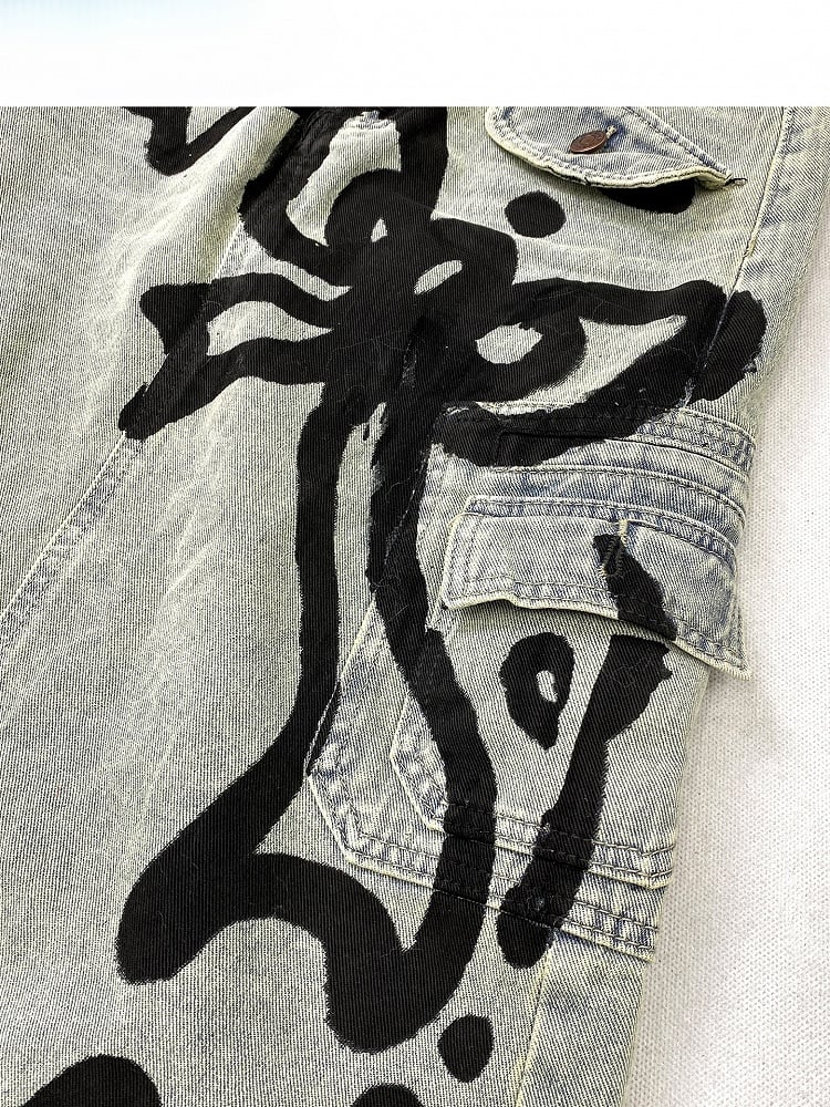 Y2K リボン付きキティスカート デニムプリント ブルー