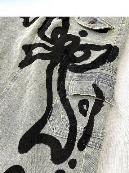 Y2K リボン付きキティスカート デニムプリント ブルー