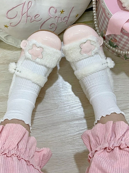 mit Fleece-gefüttertem Klettverschlussknopf Winter-Flats Lolita Snap - für Plüsch Pink Sweet