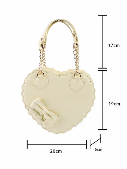 / with Crossbody Heart-shaped Hand - Zipper Bag Sweet PU Lolita Yellow Bow Leather