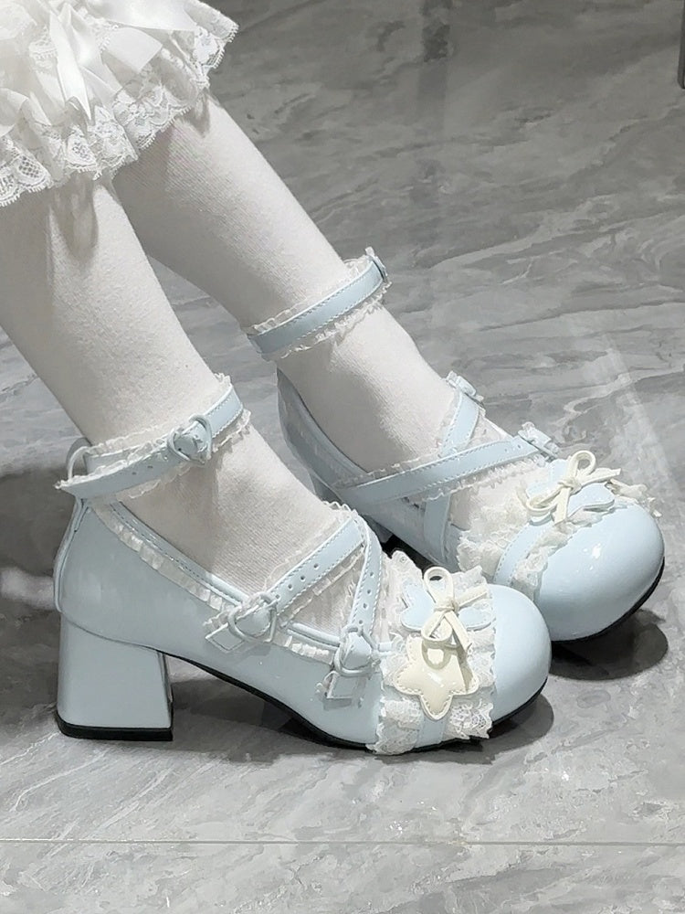Janes in with Lace Mary Lolita PU Sweet Blue Edging