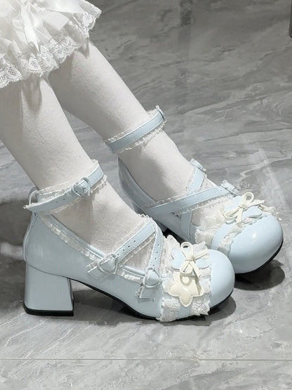 Janes in with Lace Mary Lolita PU Sweet Blue Edging