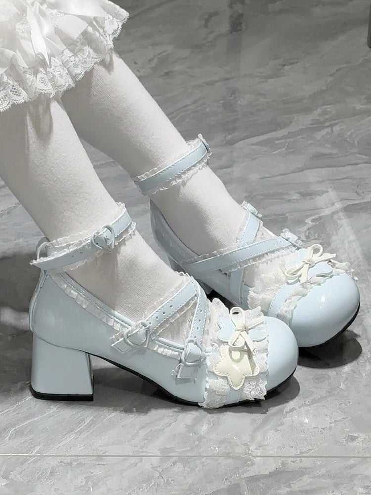 Blue Sweet PU in Lace with Edging Janes Mary Lolita