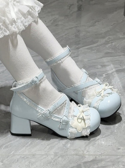 Blue Sweet PU in Lace with Edging Janes Mary Lolita
