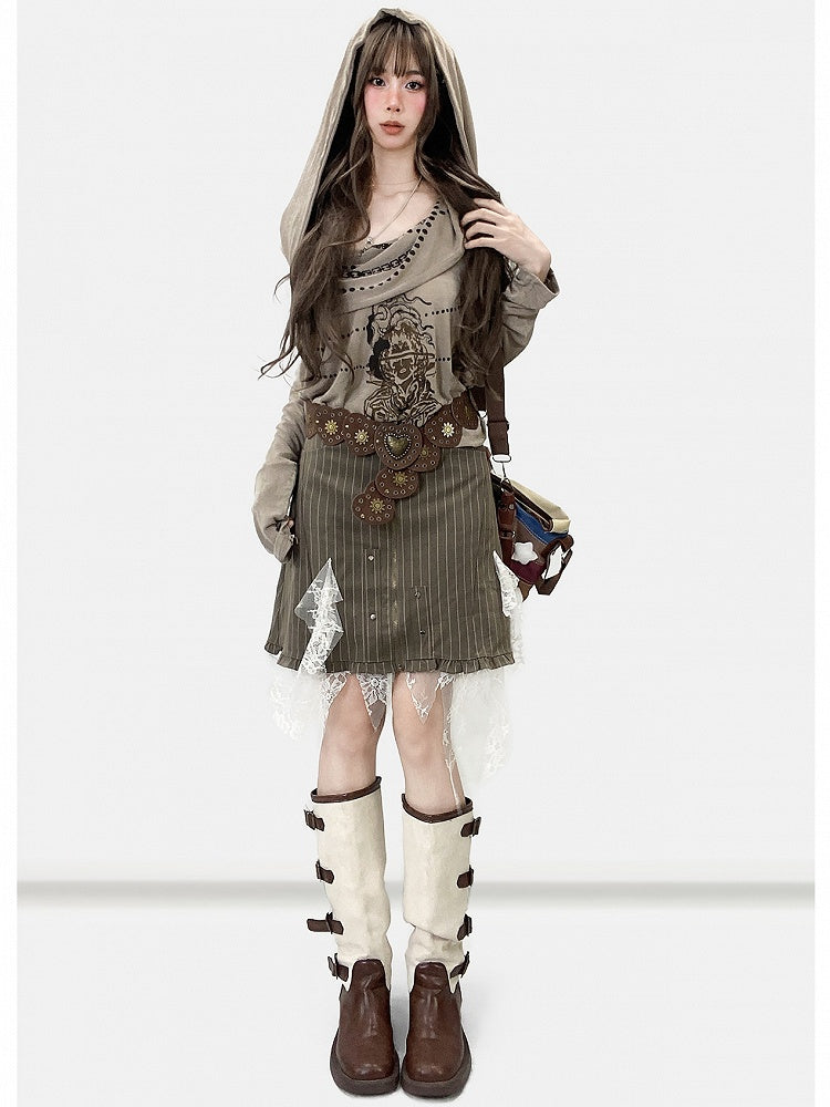 Fashion Hoodie Print Khaki Cowl Millard Neckline Design