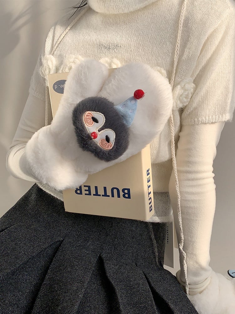 Moufles Pingouin Fausses Fourrures de Poisson Blanches