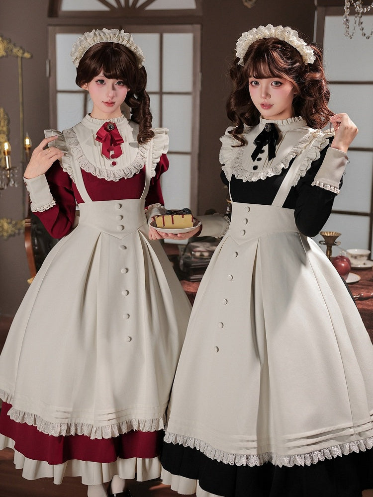 Beige Long Lolita Apron with Flutter Sleeves and Ruffle Hem Detailing - With PUJI