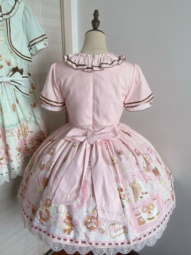 Zweiteiliges Thema Fake Desserts Bärenkleid Pink Lolita Sweet Print Design
