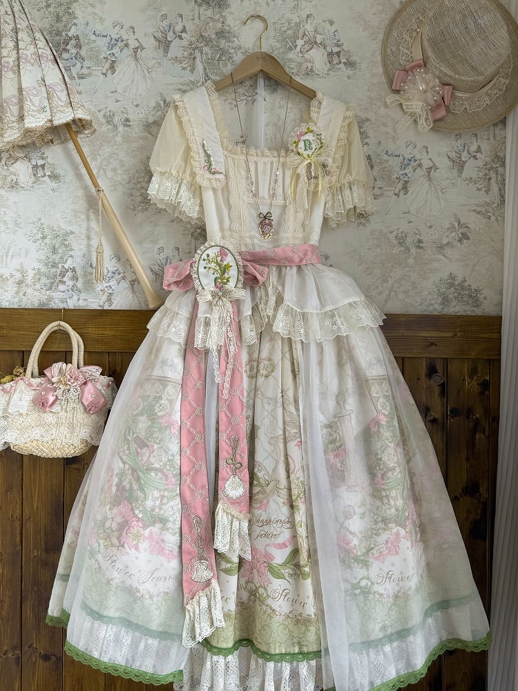 プラスロリータスカートバレーとクラシックな花柄サイズありプリントリリー