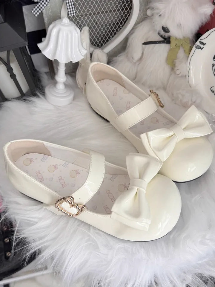 Height Shoes Lolita Sweet Clips White Bow Shoe in Toe 2cm Round Matching - Heel