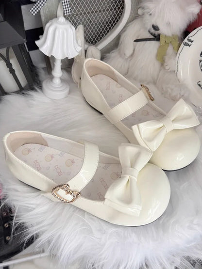 Height Shoes Lolita Sweet Clips White Bow Shoe in Toe 2cm Round Matching - Heel