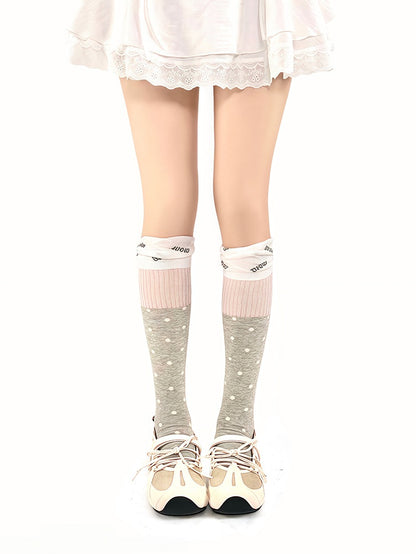 Dots Colors with 3 Pattern Ruffled Letter Cuff Polka Calf Socks