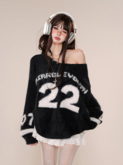 Core Clearance-Size Blokette Bust Mohair Sweater Asymmetrical Black Pattern for M Number 61CM Neckline