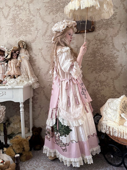 タッセルロリータピンクの裾のスイートエプロン