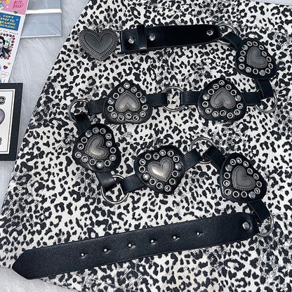 Gürtel verziert Y2K glamouröse PU-Taille herzförmige schwarze Nieten