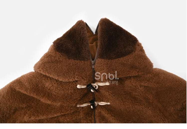 茶色のかわいいカピバラのフード付きジップ開閉フリースフード付きケープ