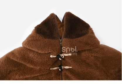 茶色のかわいいカピバラのフード付きジップ開閉フリースフード付きケープ