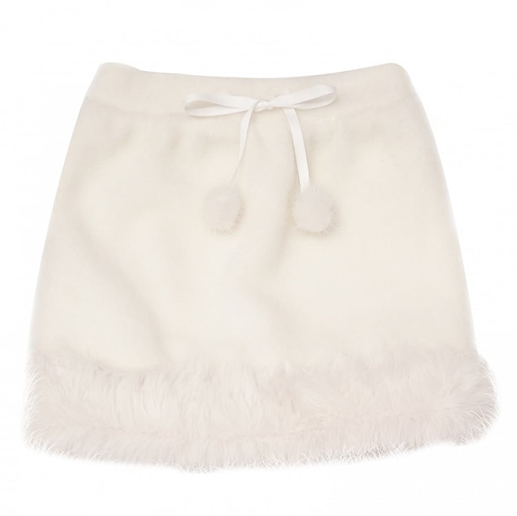 Cozy Plush-Trimmed Skirt with Pom-Pom Detailing Blue/White