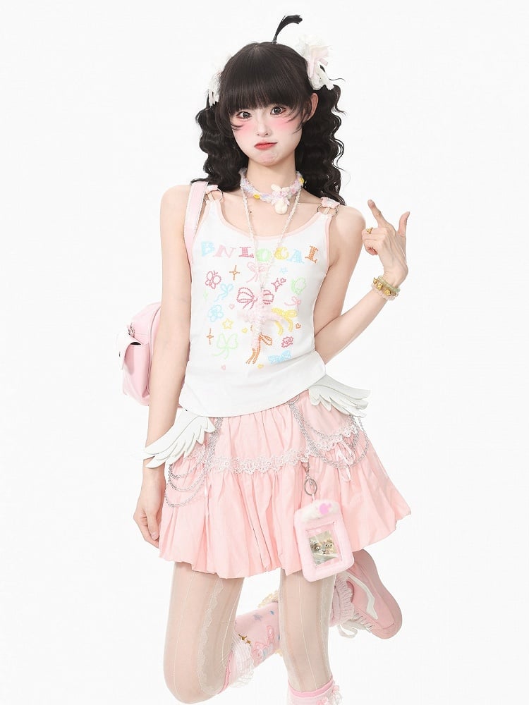 White Polka Dot Bow Camisole Top with Kawaii Style - Languid Park