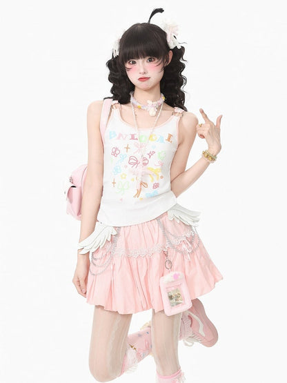 White Polka Dot Bow Camisole Top with Kawaii Style - Languid Park