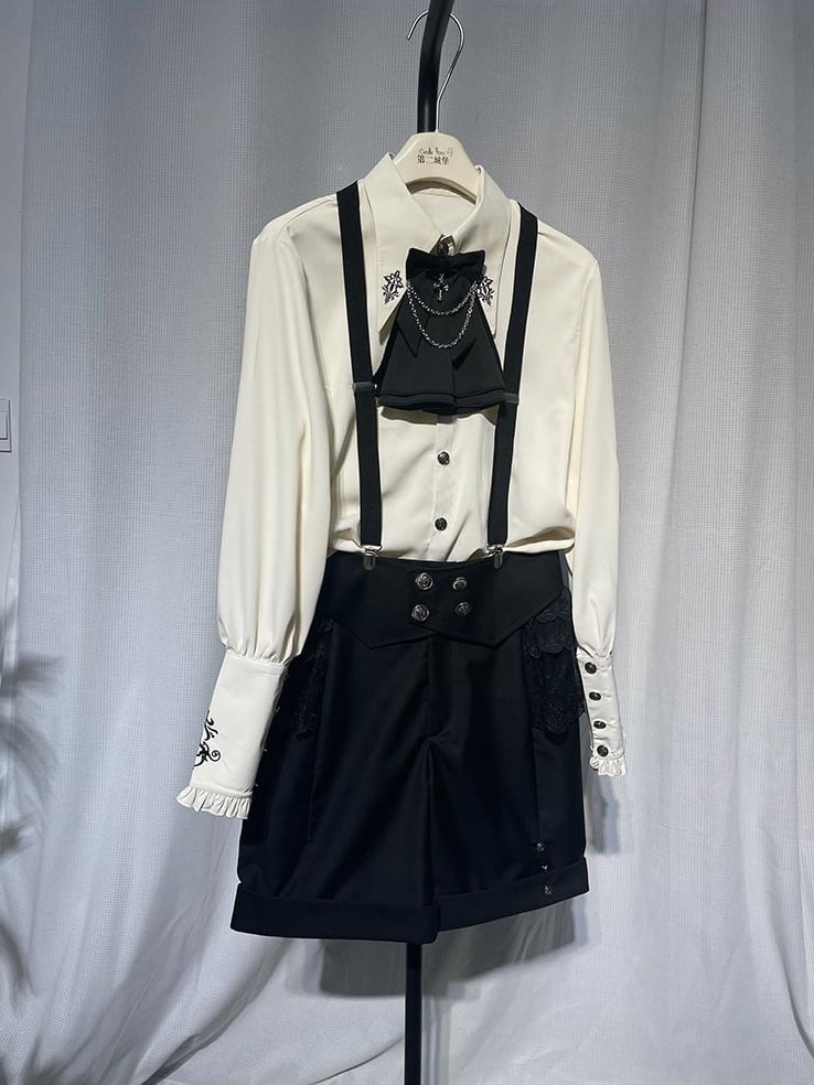 Black Decorated and Cross Chain Jabot Bowknot