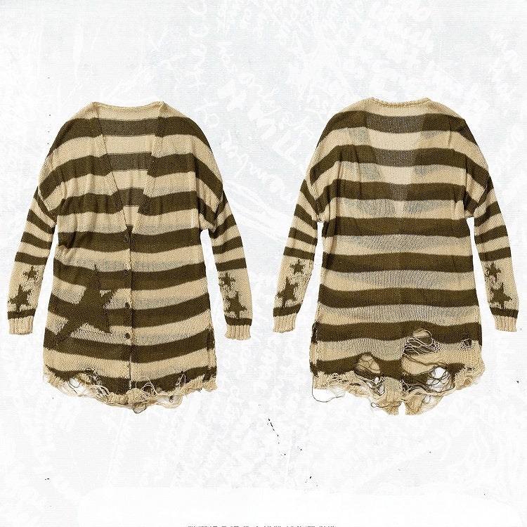 Pattern Striped Punk Cardigan Wasteland Green