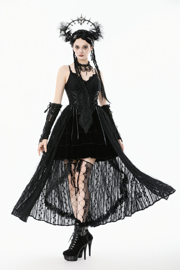 Black Floral Embroidered Lace Slip Dress Gothic Sleeveless