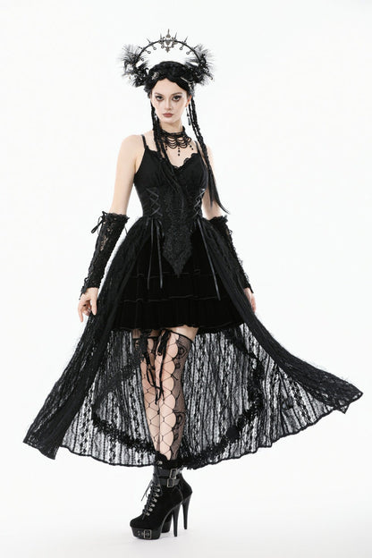 Black Floral Embroidered Lace Slip Dress Gothic Sleeveless
