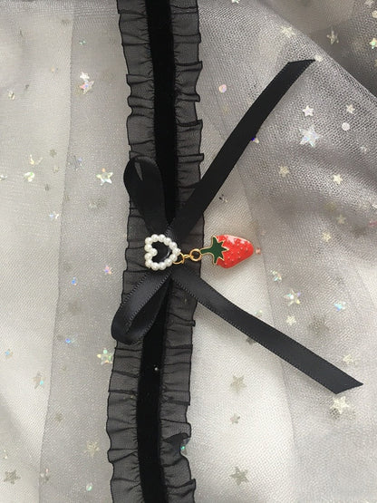 Pearl-Heart Sweet Choker Lolita Strawberry Black