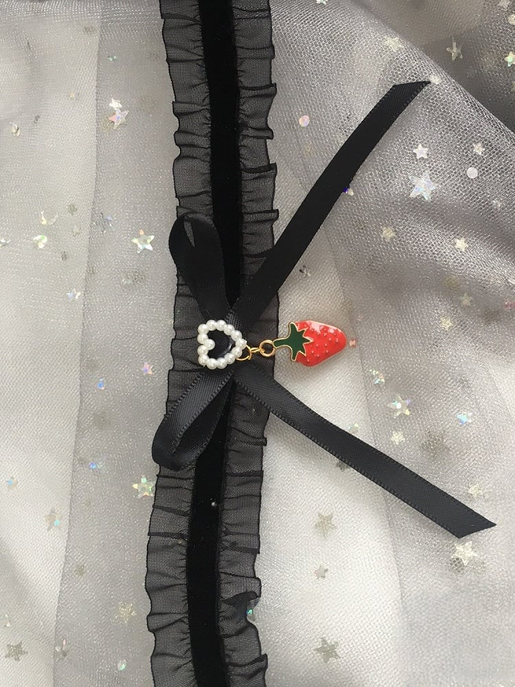 Lolita Pearl-Heart Choker Sweet Black Strawberry