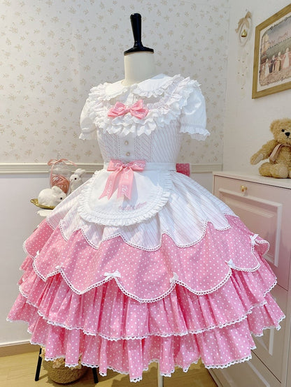 ロリータ オールドスクール パターン ドット ピンク ポルカ ストライプ ジャンパー ドレス スカート