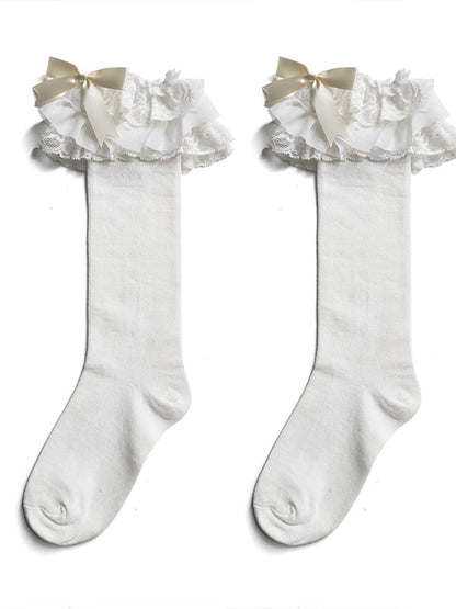 Multi-Layer Ruffle Bow Lolita Colors Lace 3 Socks Calf