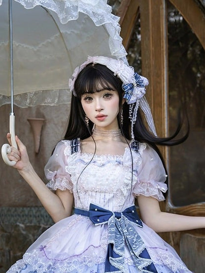 Floral Embroidered Parasol Hairpiece with Lace Trim - Mademoiselle Pearl