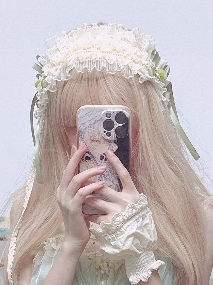 Green Lolita Hairband Ruffle Cream Decorated Grape Lace