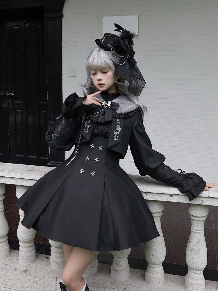 Ruffled Collar Gothic and Blouse Lolita Back with Black Lace-up