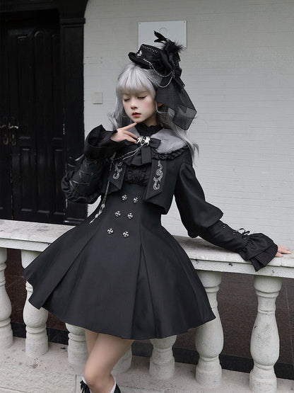 Ruffled Collar Gothic and Blouse Lolita Back with Black Lace-up